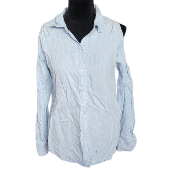 Rails Lana Chambray Cold Shoulder Button Down Shirt Size Small - Picture 2 of 7